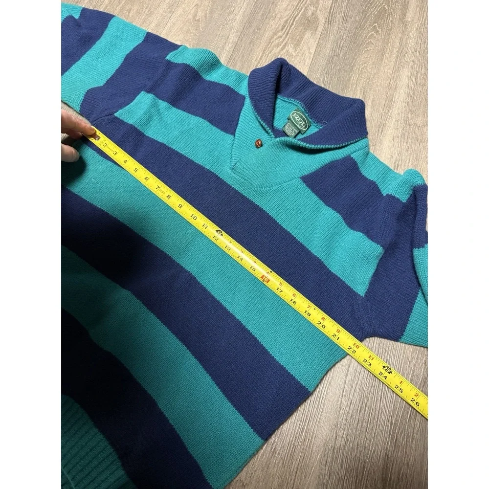 Vintage IZOD‎ Sweater Mens L Lambswool Pullover 1/4 Button Striped Green Preppy - Picture 4 of 4